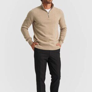 NEW David Hechter 1/4 Zip Cotton Cashmere Tan Sweater Long Sleeve Mens Sz XL NWT